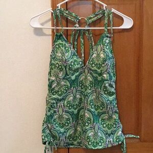 Cupshe floral paisley halter tankini and hipster bottoms in solid green
